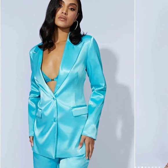 NWT Meshki 2 Piece Set Satin Blazer Jacket and Pants Size XS Full Suit - Picture 2 of 15